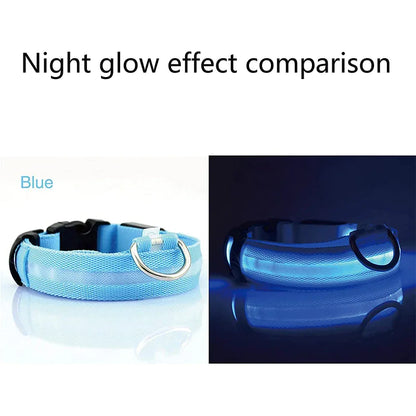 LED Adjustable Dog Collar Blinking Flashing Light Up Glow Pets Safety Waterproof